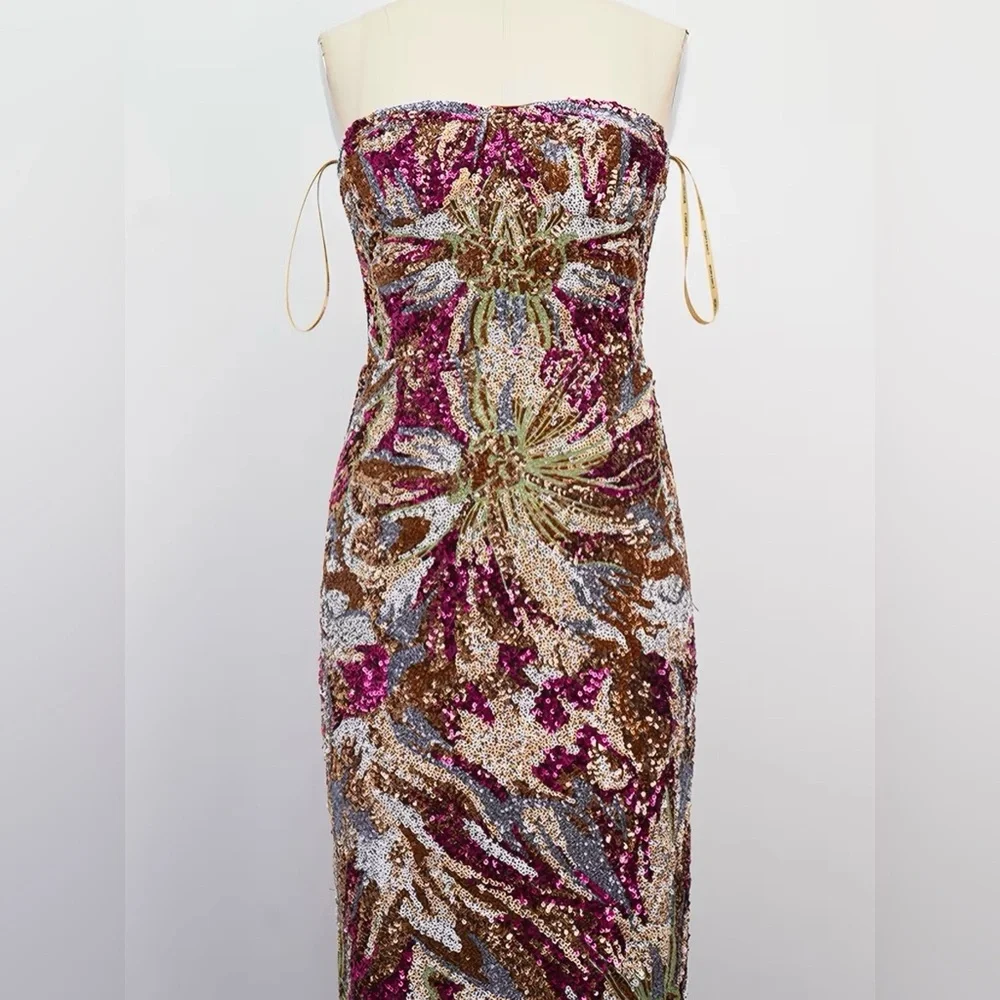 Bronx and Banco Dahlia Strapless Embroidered Sequin Gown